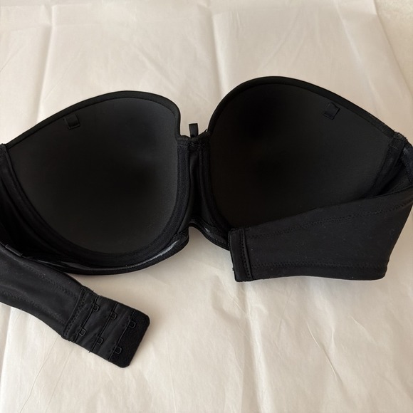 Strapless Bra 36C Black Underwire Padded Push Up Molded Cups - Picture 6 of 6